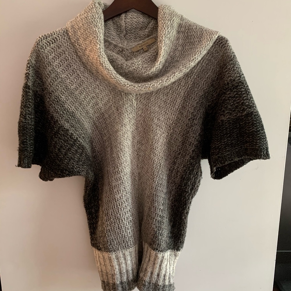 Short sleeve, wool blend, knit, cowl neck sweater